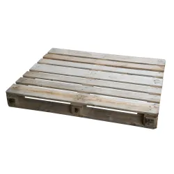 Gebruikte blokpallet met drie sledes — 158 mm hoog — productaanzicht
