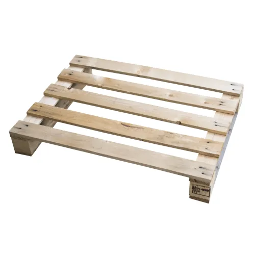 Houten displaypallet — 80 × 60 cm, twee sledes — hoofdaanzicht