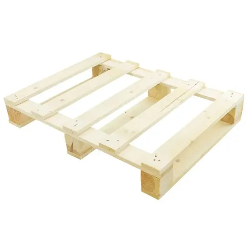 Displaypallet van hout — 80 × 60 cm, drie sledes — hoofdaanzicht
