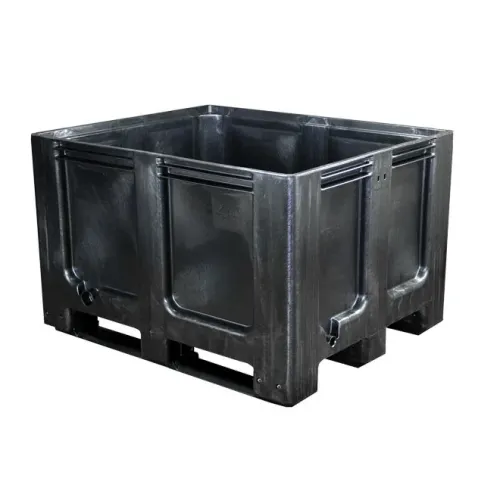 Recyclaat palletbox op drie sledes — blokformaat — hoofdaanzicht